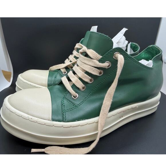 Rick Owens Mainline Green/White Leather Low Top Lace-Up Sneakers 37964 Size 10 main image 4